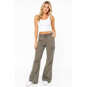 Vtg Victoria's Secret Y2K Cargo Pants 8 Wide Leg Drawstring Army Green Khaki
